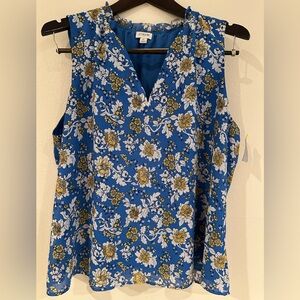 J. Crew Blue Floral V-Neck Sleeveless Camisole XL